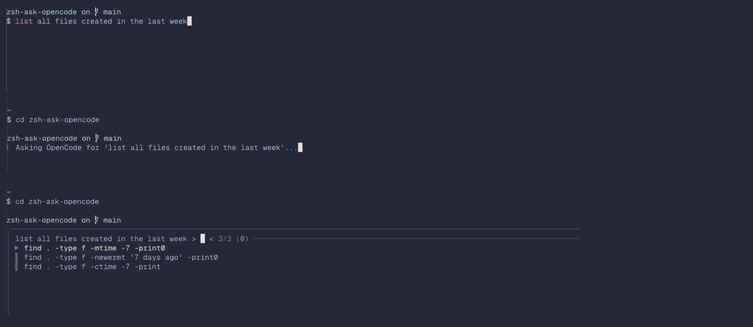 zsh-ask-opencode, a zsh plugin to call OpenCode from the terminal
