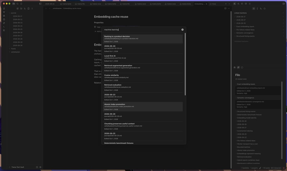 Finding Notes Again with Trama for Obsidian